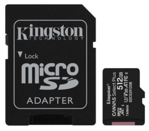 Cartão Memória Kingston Canvas Select Plus C10 A1 UHS-I microSDHC 512GB + Adaptador SD