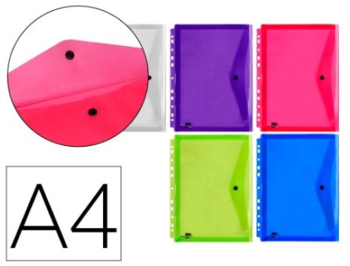 Bolsa Porta Documentos Liderpapel Multiperfurada C/Botao A4 Pack 5Cores Sortidas (DS50)