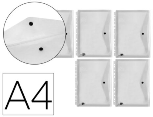 Bolsa Porta Documentos Liderpapel Multiperfurada C/Botao A4 Transparente Pack de 5un (DS49)