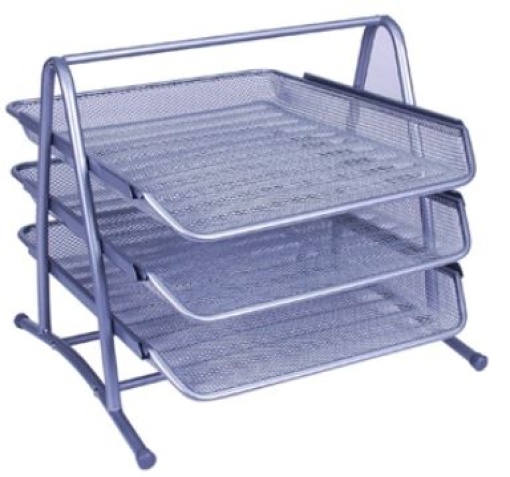 Conjunto 3 Tabuleiros de Secretaria Q-Connect Rede Metalica Cinza (KF00822)