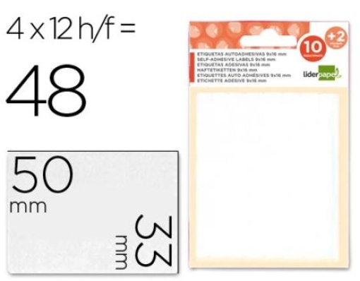 Etiquetas Adesivas Liderpapel 10+2Fls 33x50mm 48 Etiquetas