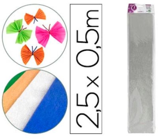 Papel Crepe Liderpapel 1F 50cm x 2,5m Prata Metalizado (CP21)