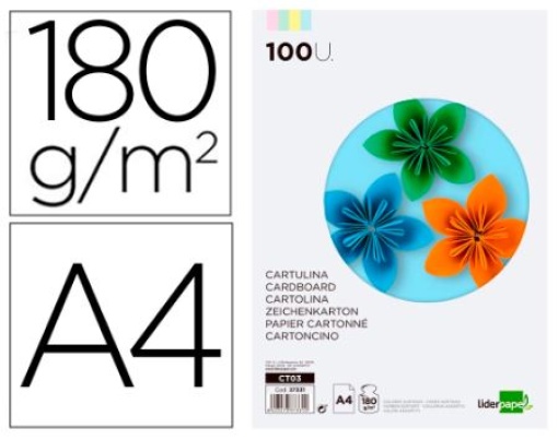 Cartolina Liderpapel 180gr 100 folhas A4 4 Cores Pastel (CT03)
