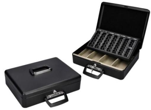 Caixa Cofre Q-Connect Com Bandeja Para moedas e Notas Preta (KF04280)