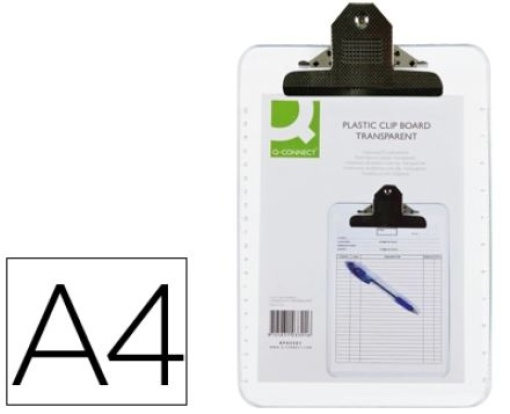 Porta Notas Q-Connect A4 Plastico Transparente Extra-Duro C/Mola Metalica (Prancheta) (KF03301)