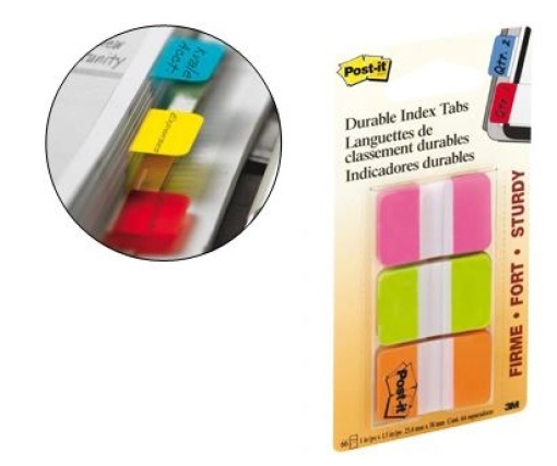 Bandas Separadoras Post-It Index 3 Cores Rosa, Verde e Laranja.