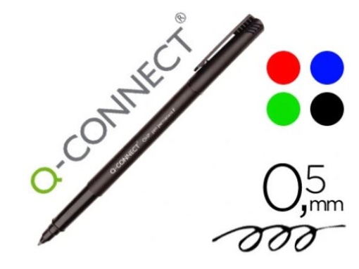 Marcador Q-Connect Retroprojecao Ponta Fibra Fina Redonda 0.5mm Permanente Bolsa 4Cores (KF01066)