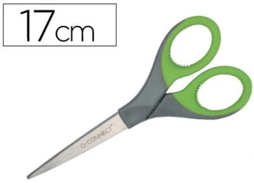 Tesoura Escritorio Q-Connect Cabo de Borracha Cinza/Verde 7" (17cm) (KF03986)