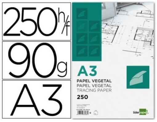 Papel Vegetal Liderpapel A3 90gr Emb. 250Fls (PV01)