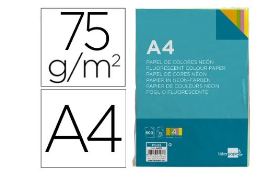 Papel Cor Liderpapel A4 75gr Pack 500Fls Quatro Cores Neon Sortidas