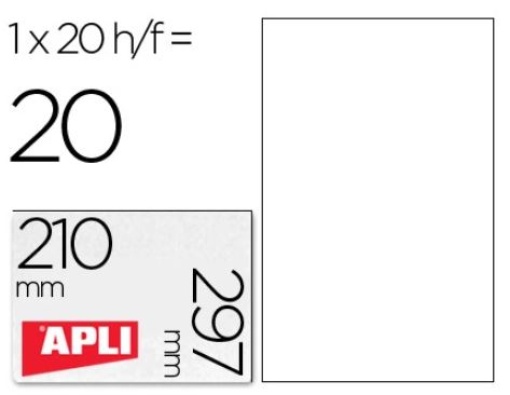 Etiquetas Adesivas Apli Ref. 01228  210x297mm Poliester Resistente a Interperie Cx.20