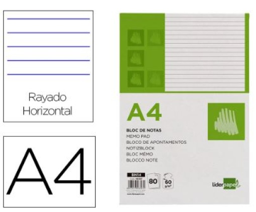 Bloco Apontamentos Liderpapel A4 80F Pautado (BN14)