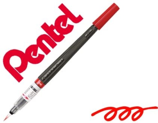 Pincel Com Tinta a Base de Agua Pentel GFL-102 Vermelho Ponta de Nylon Portatil Com Tampa (GFL-102)