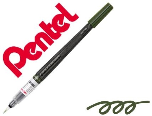 Pincel Com Tinta a Base de Agua Pentel GFL-115 Verde Azeitona Ponta de Nylon Portatil Com Tampa (GFL-115)