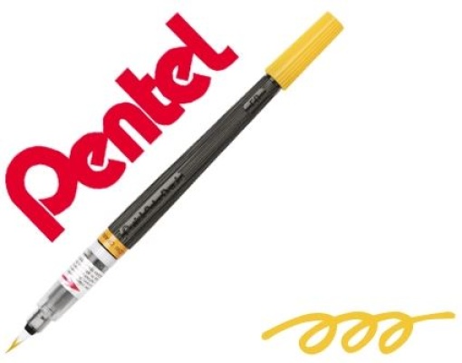 Pincel Com Tinta a Base de Agua Pentel GFL-140 Amarelo Alaranjado Ponta de Nylon Portatil Com Tampa (GFL-140)