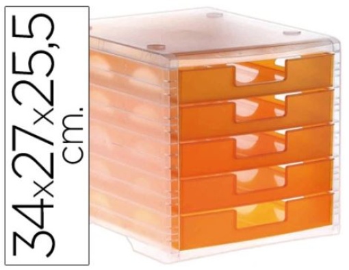 Bloco Classificador de Secretaria Q-Connect Empilhavels 5 Gavetas Laranja Translucido 340x270x255mm (KF-18422)