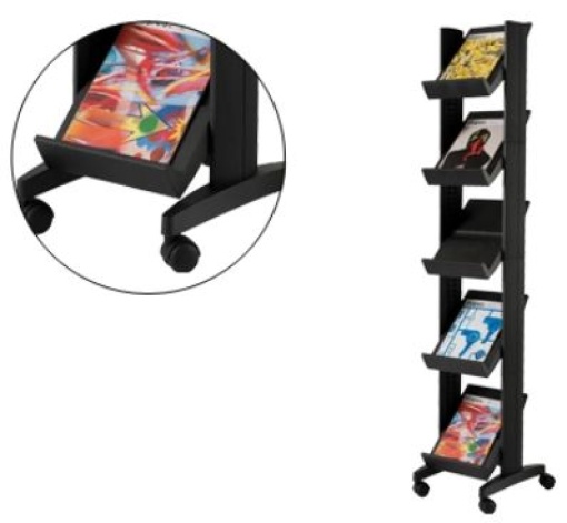 Expositor Paperflow de Solo Movel 5 Estantes de 275x327mm Preto 350x1675x385mm