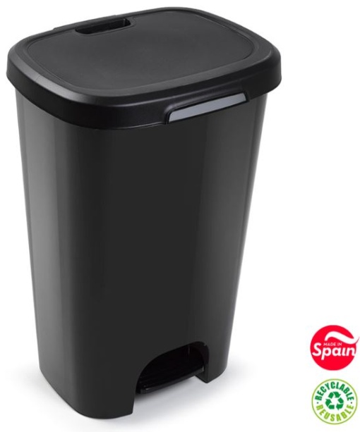 Contentor Plastico C/Pedal 50L Preto