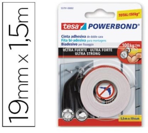 Fita Adesiva Tesa Dupla Face Extra Forte 57125 Interior e Exterior 1,5mx19mm	
