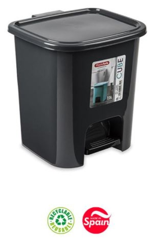 Contentor Plastico Plasticforte Cube C/Pedal WC 7,5L Preto