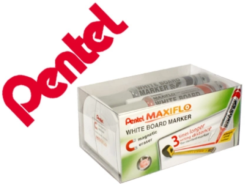 Apagador Quadro Branco Magnetico Pentel Maxiflo C/4 Marcadores (MWL5M-4N)