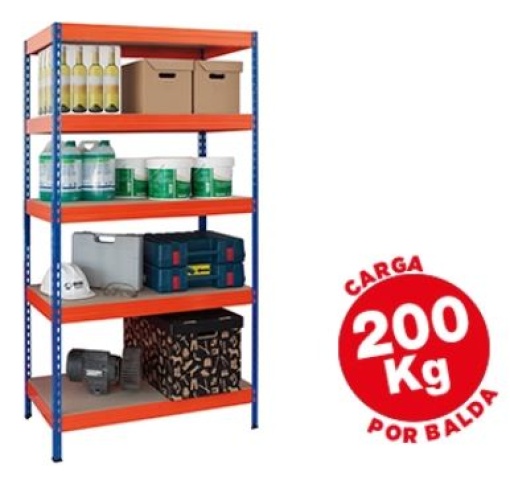 Estante AR Storage Metalica 180x90x40cm 5 Prateleiras 200kg/Prat. Madeira Sem Parafusos Azul/Laranja