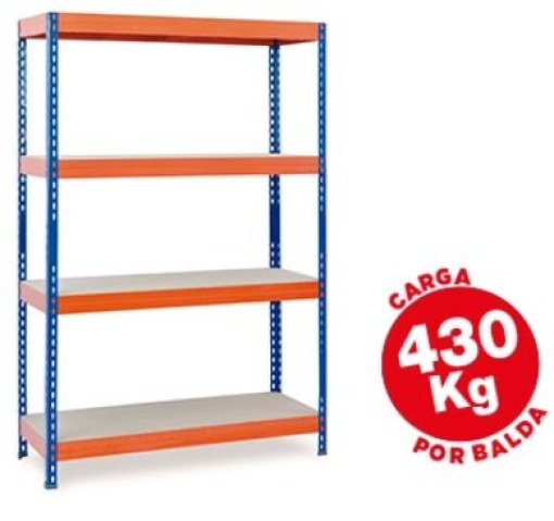 Estante Metalica Ar Storage 200x100x60cm 4 Prateleiras 430kg P/Prat. Azul/Laranja
