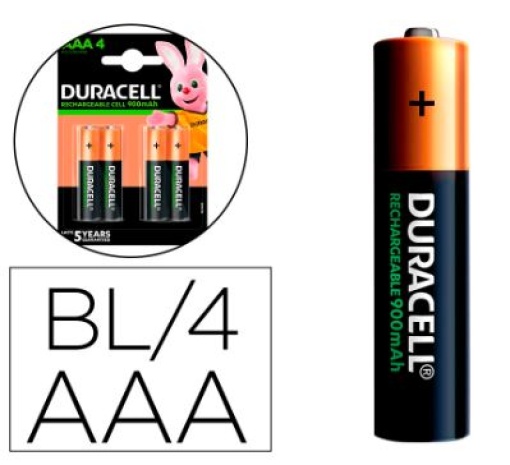 Pilha Duracell Recarregavel Staycharged AAA Blister de 4 unidades