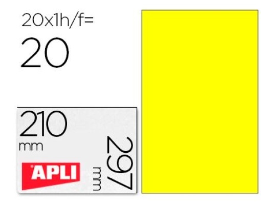 Etiqueta Adesiva Apli (02878) 210x297 Cx. C/20 folhas A4 Amarela