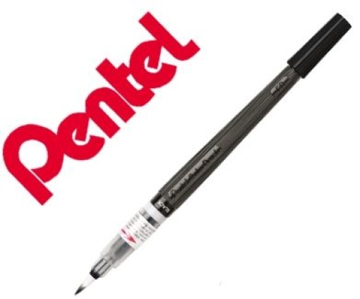 Pincel Com Tinta a Base de Agua Pentel GFL-101X Preto Ponta de Nylon Portatil Com Tampa (GFL-101X)