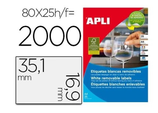 Etiquetas Adesivas A4 Apli 35,1x16,9mm Cx.25Fls
