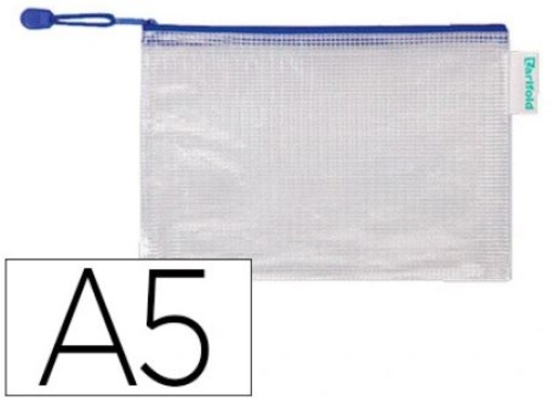 Bolsa Multiusos Tarifold PVC A5 Abertura Superior C/Fecho E Porta Esferografica E Correia Azul Pack 8uni
