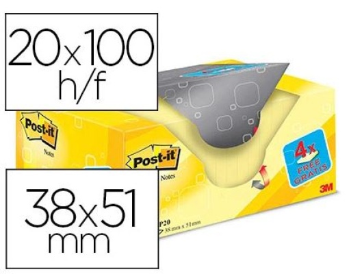 Bloco de Notas Adesivas Post-It Super Sticky Amarelo Canario 38x51mm Pack Promocional 16+4 Gratis