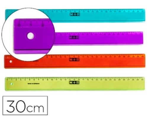 Regua M+R 30cm Plastico Cores Sortidas Graduada e Biselada