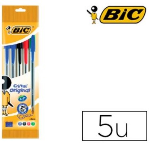 Esferografica Bic Cristal Pack de 5uni Cores Sortidas 2 azul /1 preto /1 vermelho /1verde