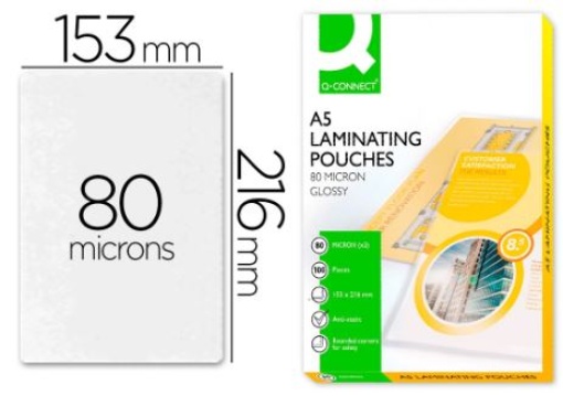 Bolsa Plastificacao Q-Connect 153x216mm A5 80mic Cx.100un KF04106)