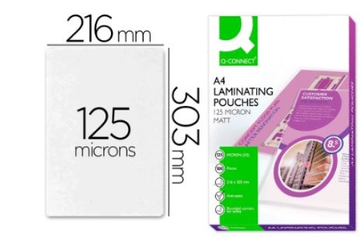 Bolsa Plastificaçao Q-Connect 303x216 A4 125mic Mate Sem Reflexos Cx.100 (KF24055)