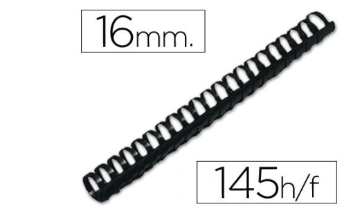 Espiral Q-Connect Redonda 16mm Plastico Preto 145Fls Cx.50un (KF24024)