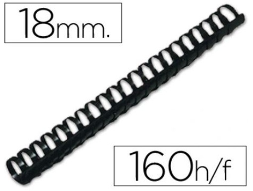 Espiral Q-Connect Redonda 18mm Plastico Preto Capacidade 160fls 50 unid.
