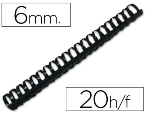 Espiral Q-Connect Plastica Redonda 6mm 20fls Preta Cx.100un (KF24016)