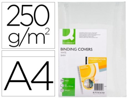 Capa de Encadernacao Q-Connect Cartao A4 Branca Brilhante Pele 250gr Cx.100un (KF00498)