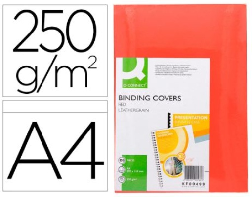 Capa de Encadernacao Q-Connect Cartao A4 Vermelha Imitacao Pele 250gr Cx.100un (KF00499)