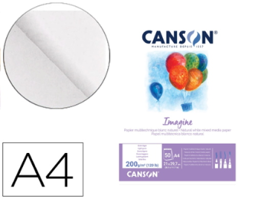 Bloco Desenho Canson Imagine Multi-Tecnicas Colado A4 210x297mm 200gr 50fls (C200006008)