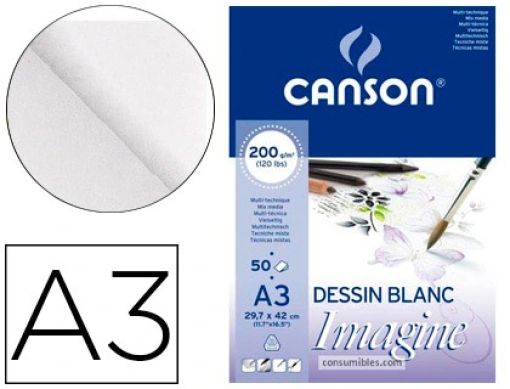 Bloco Desenho Canson Imagine Multi-Tecnicas Colado A3 297x420mm 200gr 50fls (C200006007)