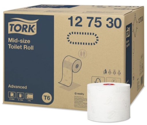 Papel Higiénico Tork Mid-Size T6 Advanced 2Fls 100m Cx.27un