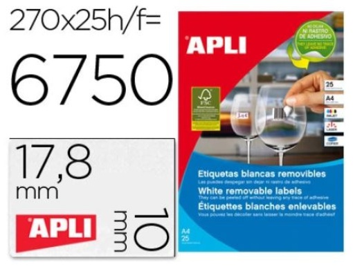 Etiqueta Adesiva Apli 17,8x10mm Removivel Cx.25Fls