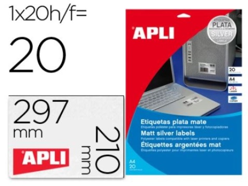 Etiquetas Adesivas Apli 10071 Metalizada 210x297mm a Laser cx. 20 Folhas