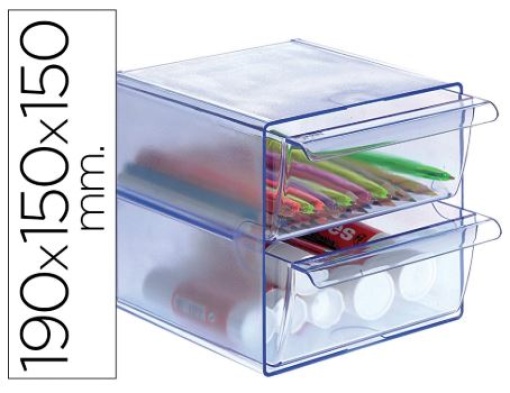 Cubo de Arquivo Archivo 2000 2Gavetas Organizador Modular Plastico Azul Transparente 155x155x190mm