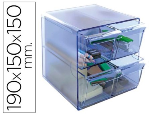Cubo de Arquivo Archivo 2000 4Gavetas Organizador Modular Plastico Azul Transparente 155x155x155mm
