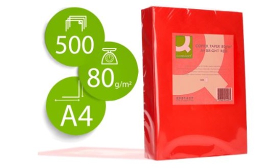 Papel Cor Q-connect A4 80gr Vermelho (Resma) (KF01427)